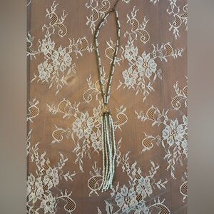 Tassel Fringe Elegant Gold and White Beaded Necklace